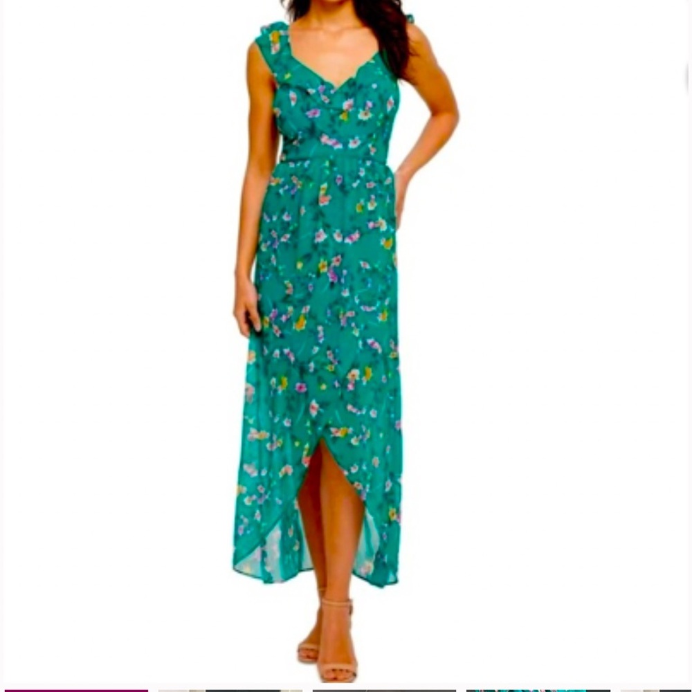 Guess collection jade green floral ruffle maxi dress